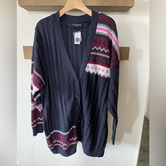 Lane Bryant|Classic button front cable & jacquard cardigan in geometric pattern• - Picture 3 of 14